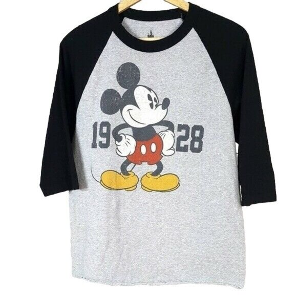 Disney Parks Walt Disney World Shirt Gray Medium 1928 Unisex Raglan Mickey Mouse - Picture 1 of 5
